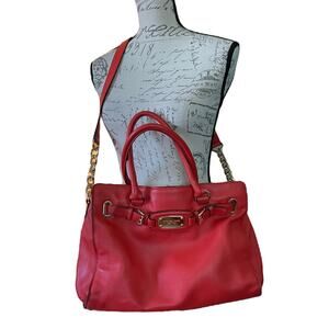 Michael Kors Red Leather Large Hamilton Tote Purse